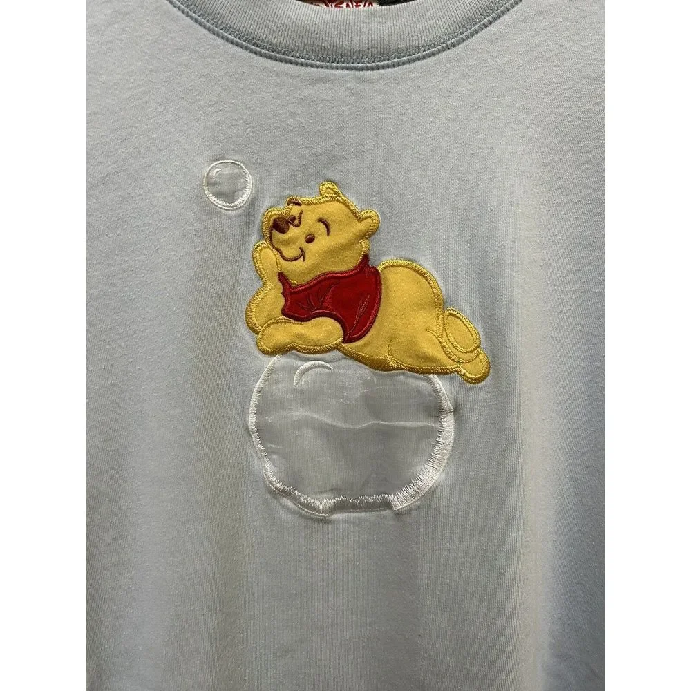 Disney 3/4 Sleeve Embroided Winnie The Pooh‎ Sleep Shirt Blue Size Medium - Picture 3 of 4
